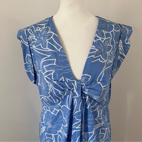 Steve Madden Blue and White Floral Print Prairie Maxi Dress |Size Large| - Picture 2 of 7